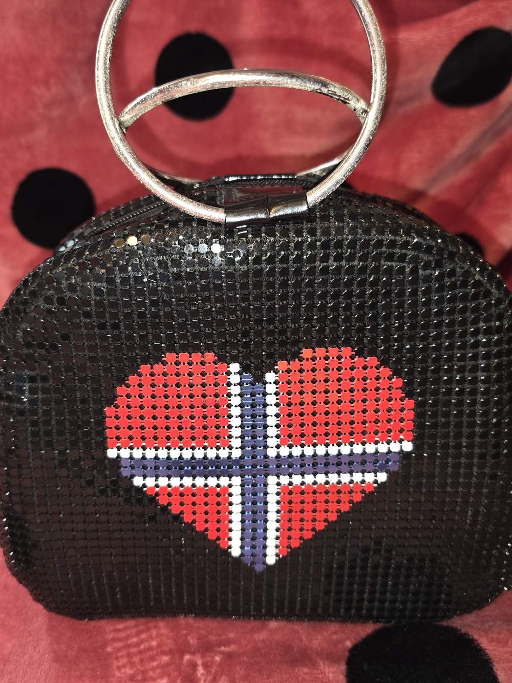 Black Sequin Heart Clutch with Norwegian Flag Accent
